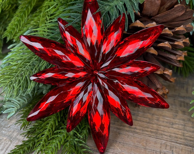 4" Red Jewel Poinsettia Ornament, Christmas Ornament, Red Jewel Ornament, Poinsettia Ornament