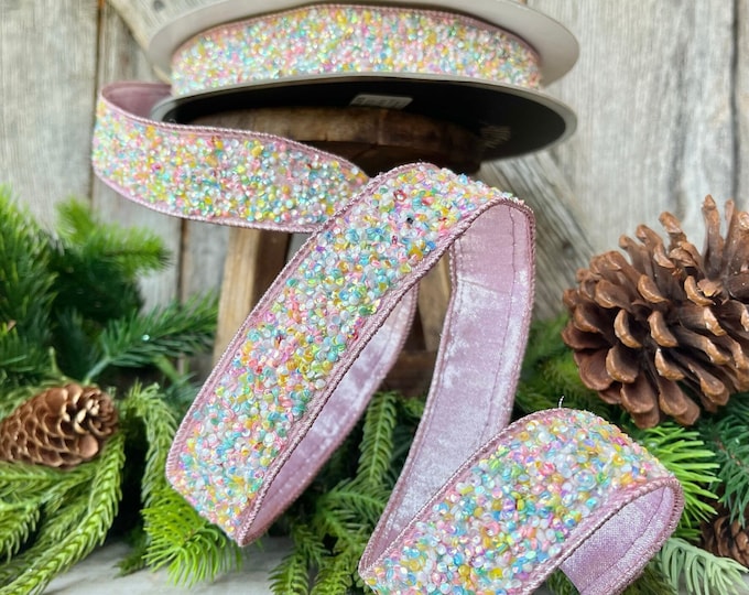 1.5" Sprinkles Ribbon, Farrisilk Ribbon, Beaded RIbbon, Pastel Sprinkle Ribbon, Candy Ribbon, Designer Ribbon, Christmas Ribbon,Wired Ribbon