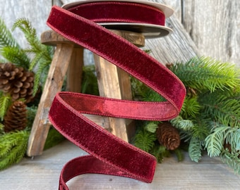 1” Burgundy Velvet Ribbon, Farrisilk ribbon, Velvet ribbon, Christmas Ribbon, Wired Ribbon, maroon velvet, Velvet ribbon, Christmas tree