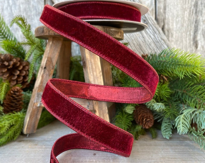 1” Burgundy Velvet Ribbon, Farrisilk ribbon, Velvet ribbon, Christmas Ribbon, Wired Ribbon, maroon velvet, Velvet ribbon, Christmas tree