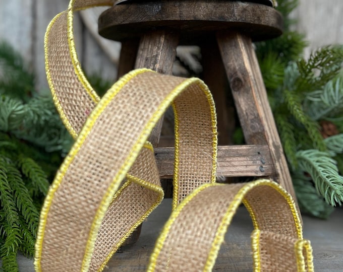 1" Yellow Burlap Accent Ribbon, Farrisilk Ribbon, Wired Ribbon, Burlap Ribbon, Designer Ribbon, SR096-46
