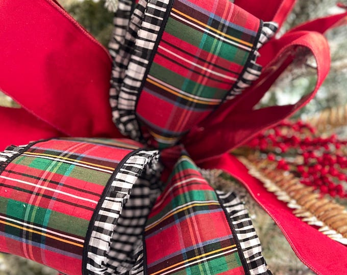 4" Tartan Plaid Ribbon, Farrisilk Ribbon, Anglesey Abbey Ribbon, Ruffle Edge Ribbon, Traditional Plaid Ribbon, Christmas Plaid, RK855-32