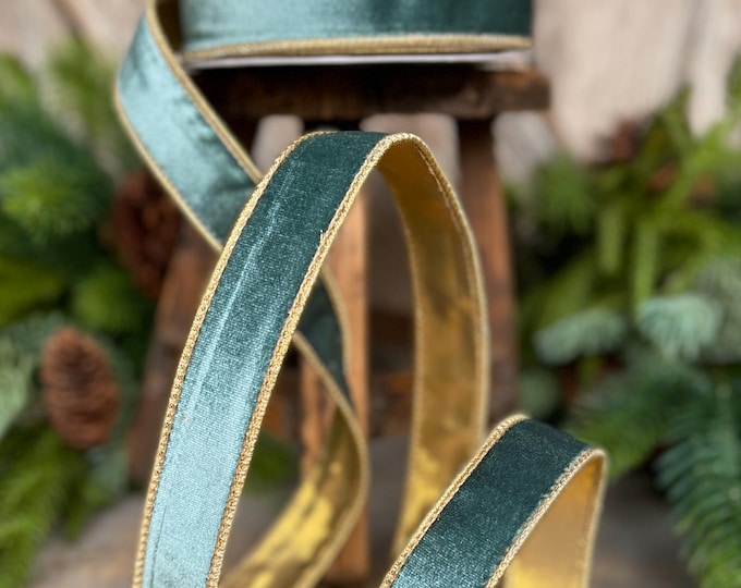 1" Aqua Teal Velvet Ribbon, Celadon Ribbon, Christmas Ribbon