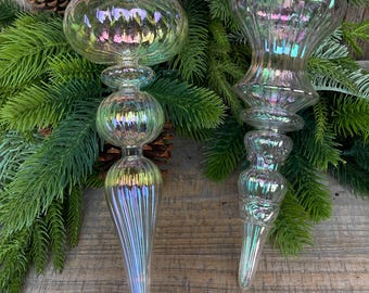 Set of 2 - 12" Iridescent Finial Ornament, Shatterproof Ornaments, Finial Ornaments, Christmas Ornaments, Clear Christmas Ornaments