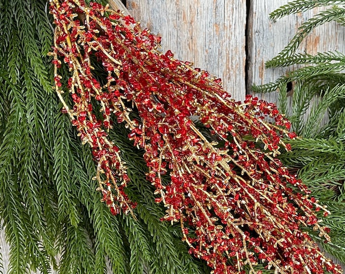 Red Iced Twig Spray, Christmas Spray for Tree, REd Jeweled Twig Floral Spray