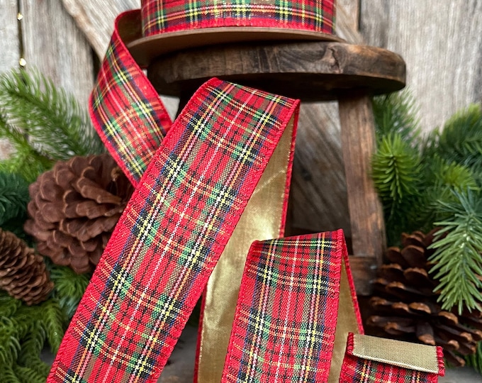 1.5" Traditional CHristmas Plaid, Christmas Plaid Ribbon, Tartan Plaid Ribbon