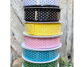 7/8" Ribbon, Swiss Dots Ribbon, Narrow RIbbon, Wired Ribbon, Craft Supply, Wreath Supply, Ribbon for Bows, Wreath Ribbon