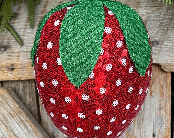 11" Strawberry Ornament, Strawberry Wreath Attachment, Sequin Strawberry, Summer Wreath Attachment, Strawberry Decor, Strawberry, 63724RDWT