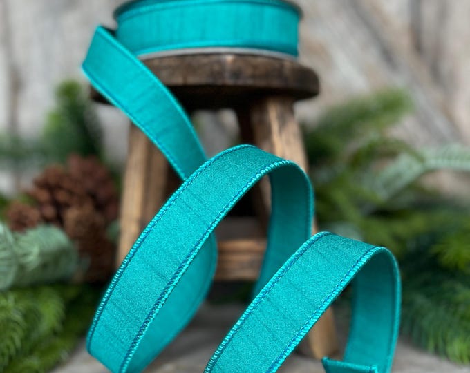 1" Teal Blue Dupion Ribbon, Farrisilk Ribbon, Wired Ribbon, Teal Ribbon, Spring Ribbon, Fall Ribbon, Designer Ribbon, Wedding, RK608-18