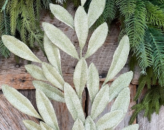 27" Mint Green Laurel Leaf Spray, Mint Sparkle Leaf Spray, Light Green Christmas Picks Stems, Christmas Tree Picks, 86483MINT