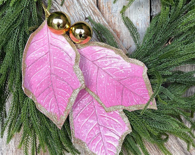 Pink Holly Leaf Christmas Spray: Pink Gold Ornament Floral Stem, 30"