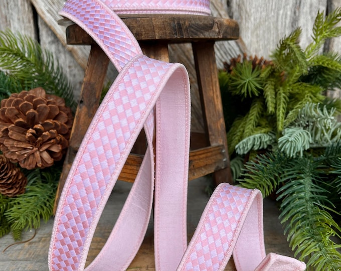 1" Pink Mini Check Ribbon, Checkerboard Ribbon, Pink Ribbon