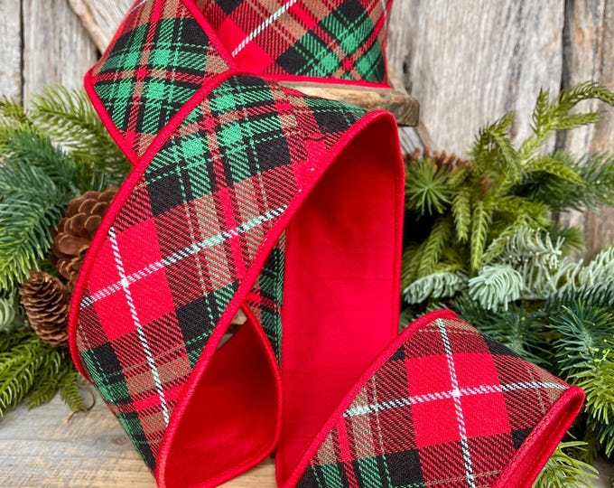 2.5" Christmas Plaid Ribbon, Red Green Plaid Ribbon, Traditional Christmas Ribbon