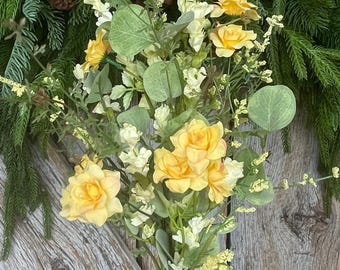 20” Yellow Rose Wildflower Bush – Artificial Spring Floral Spray (65653-YEL)