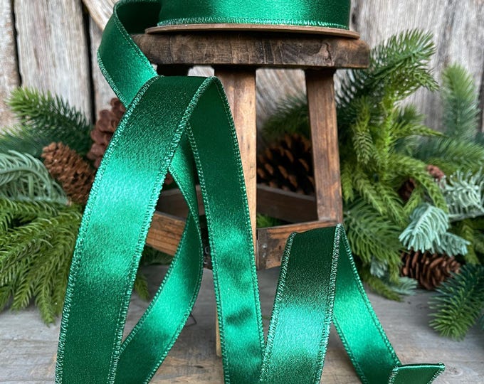 1" Emerald Green Ribbon, Christmas Ribbon, Shimmer Ribbon, Wired Ribbon, Emerald Green Ribbon