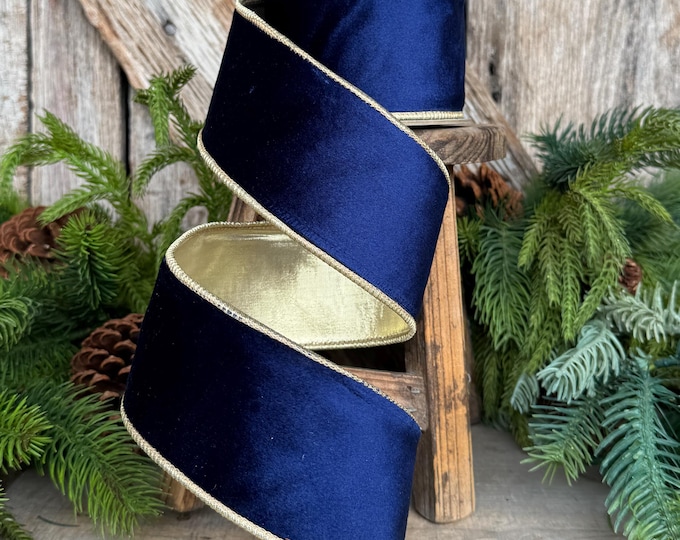 2.5" Navy Blue Velvet Ribbon, Christmas Ribbon
