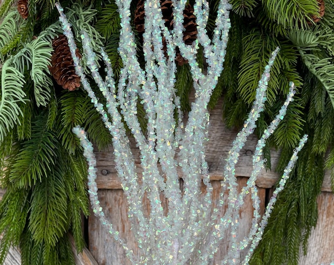 33" White Iridescent Twig Spray, Christmas Tree Topper Spray