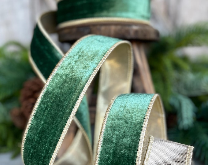 1.5" Green Velvet Ribbon, Christmas Ribbon, Designer RIbbon, Green Ribbon