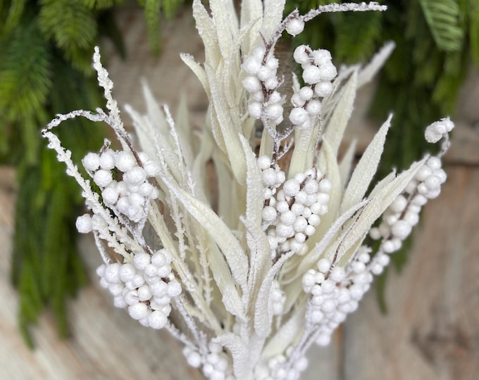 20" White Snow Berry Bush, White Christmas Greenery, White Filler Bush