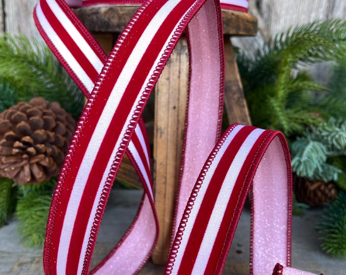 1" Red Pink Ribbon, Farrisilk Ribbon, Sugar Stripes Ribbon, Red Pink Stripe Ribbon, Christmas Ribbon, Candy Cane RIbbon, RS281-14