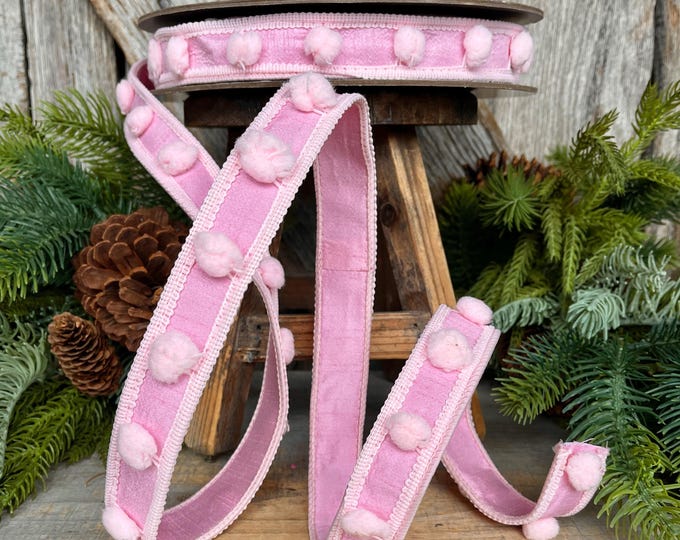 1" Pink Pom Pom Ribbon
