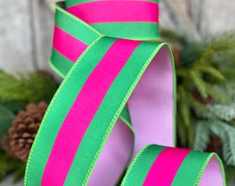 Kelly Green & Hot Pink Ribbon, Christmas Ribbon, 2.5" x 10yds