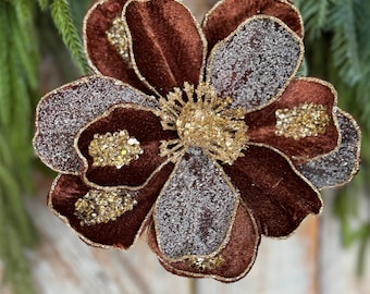 20" Chocolate Brown Magnolia Flower, Christmas Magnolia Spray