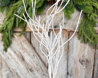 White Glitter Twig Spray: Christmas Tree Topper, White Holiday Decor