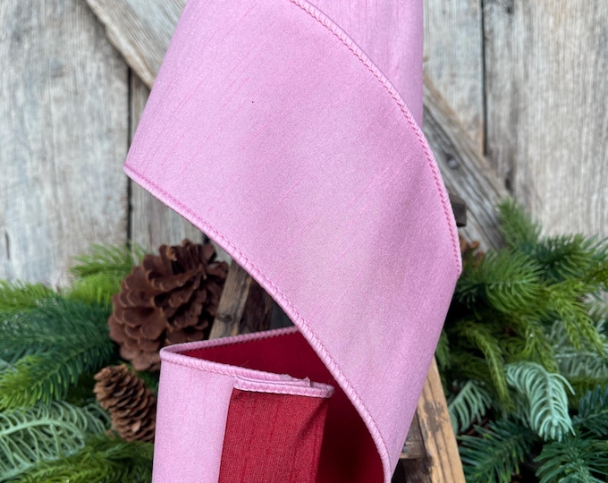 4" Pink & Red Ribbon, Doublesided ribbon, Christmas Ribbon, Light Pink Ribbon, Wired RIbbon, Pink Red Ribbon