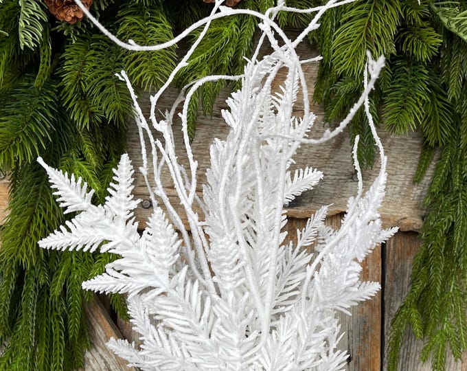 20" White Flocked Pine Greenery Bush, Christmas Greenery Bush