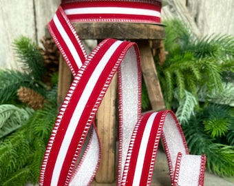 1" Red White Ribbon, Farrisilk Ribbon, Sugar Stripes Ribbon, Red White Stripe Ribbon, Christmas Ribbon, Candy Can RIbbon, RS281-57