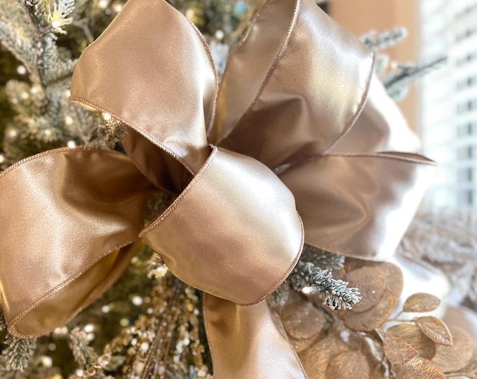 4" Champagne Gold Ribbon, Christmas Ribbon, Shimmer Ribbon, Wired Ribbon, Gold Ribbon