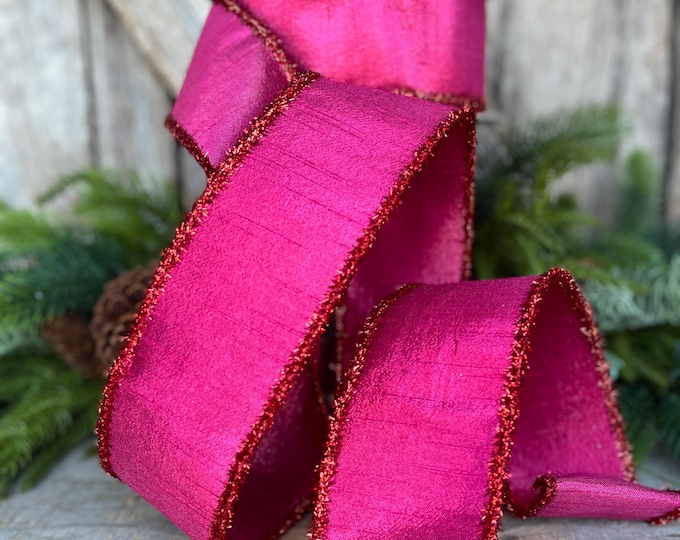 2.5" Hot Pink Ribbon, Hot Pink & Red Ribbon, Christmas Tree Ribbon, Farrisilk Ribbon, RK791-33