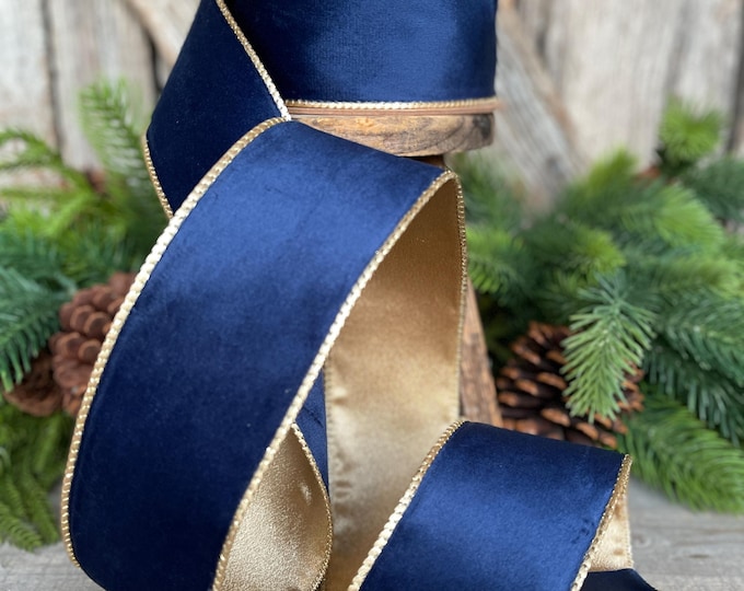 2.5" Navy Blue Velvet Ribbon, Christmas Ribbon, 2.5" x 10yds