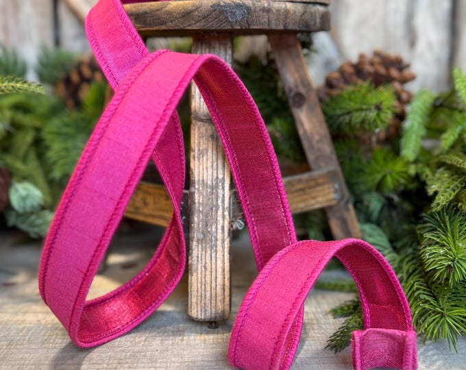1” Hot Pink Dupioni Ribbon, ribbon, wired ribbon, Christmas Ribbon