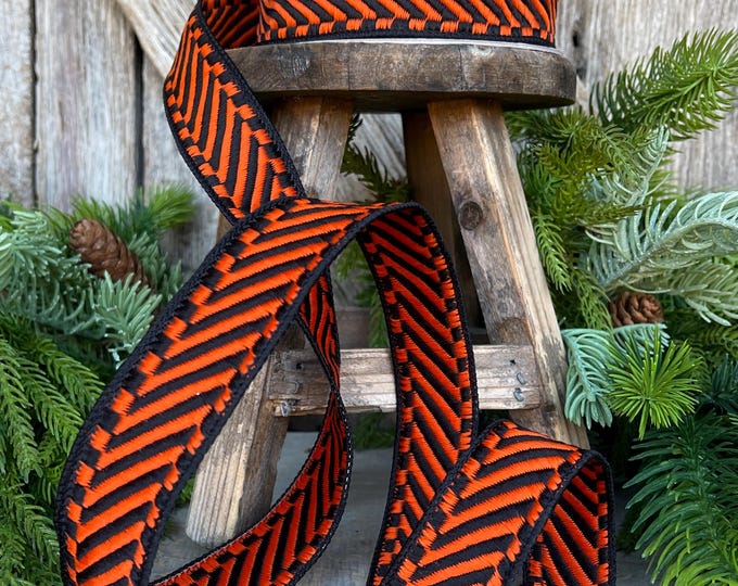 1" Orange Black Halloween Ribbon, Farrisilk ribbon, Orange Shapeshifter Ribbon, Halloween Ribbon, HR035-87