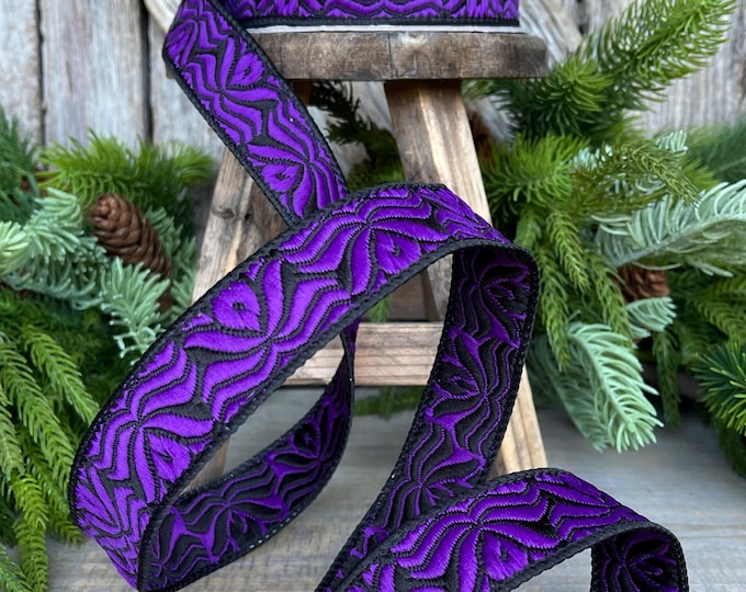 1" Purple Halloween Ribbon, Farrisilk Ribbon, Purple Ghoulish Ribbon, Wired Ribbon, Halloween Decor, HR033-86