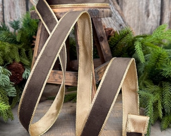 1" Brown Velvet RIbbon, Wired Ribbon, Brown Velvet Ribbon, Christmas Velvet Ribbon, Fall Ribbon, Designer Velvet Ribbon