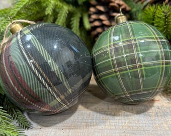 4" Black Watch Plaid Ball Christmas Ornament – 2 Assorted