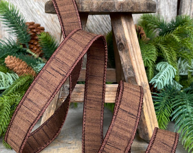 1” Brown Ribbon, Farrisilk ribbon, Shimmering Silk ribbon, Christmas Ribbon, Wired Ribbon, pecan ribbon, Woodsy Christmas, RK879-35