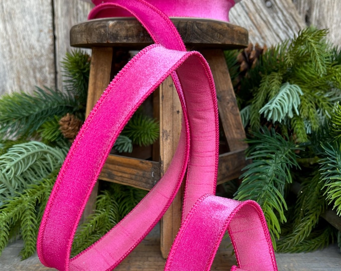 1" Bubblegum Pink Velveteen Ribbon, Farrisilk Ribbon, Pink Velvet Ribbon, Hot Pink Ribbon, Christmas Ribbon, Narrow Ribbon, RS267-74