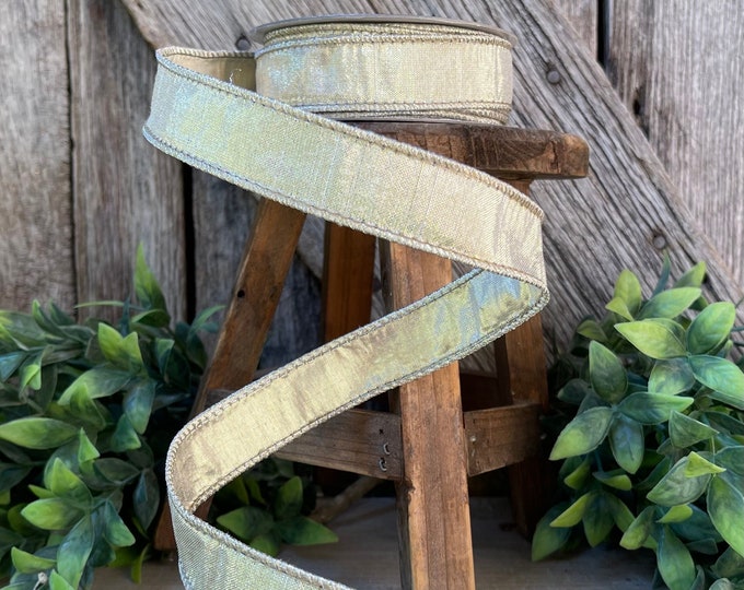 1" Platinum Luster Ribbon, wired Ribbon, Wreath RIbbon, narrow Ribbon, light gold Ribbon, Platinum Ribbon, Gold Ribbon, Farrisilk ribbon