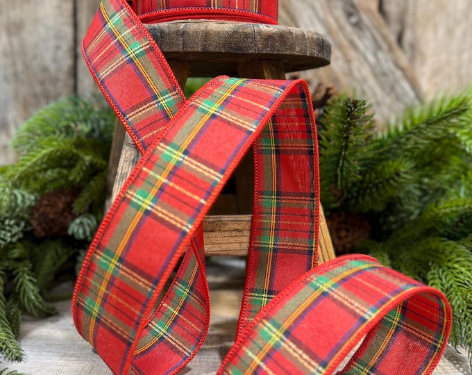 1.5" Traditional CHristmas Plaid, RIbbon for Treee, Red Christmas Plaid Ribbon