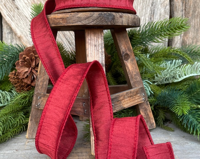 1” Deep Red Dupioni Ribbon, ribbon, wired ribbon, Christmas Ribbon, Dark Red Ribbon, Red ribbon, Red Dupion Ribbon, Gift Wrap Ribbon
