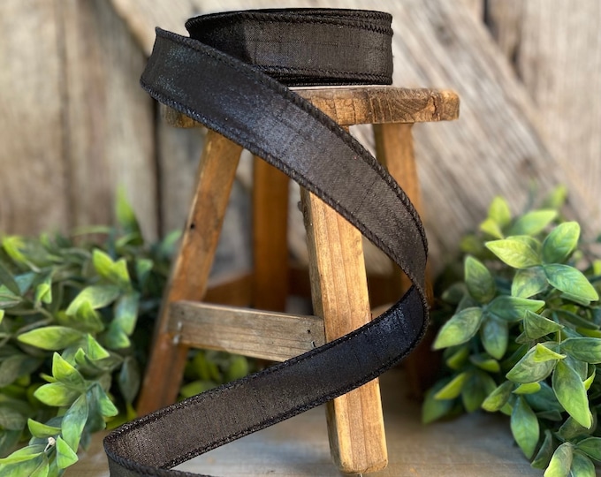 1" Black Luster Ribbon, wired Ribbon, Wreath RIbbon, narrow Ribbon, Black Ribbon, Black Ribbon, Black Luster Ribbon, wreath supply,Farrisilk