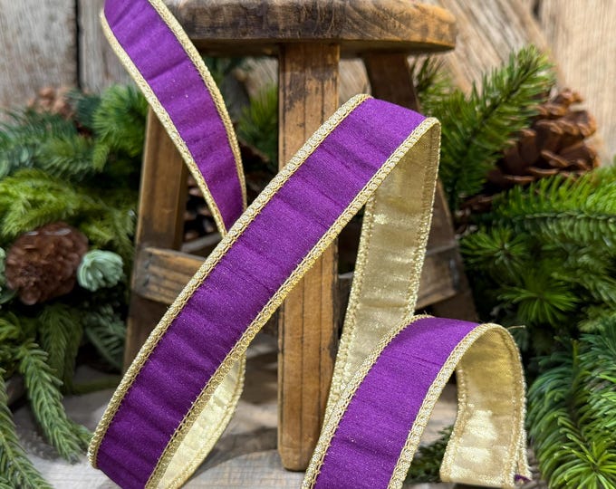 1" Purple Gold Ribbon, Christmas Ribbon, Mardi Gras Ribbon