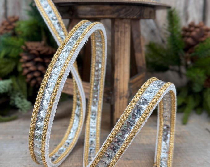 3/4" White Gemstone Ribbon, Farrisilk Ribbon, Christmas Ribbon