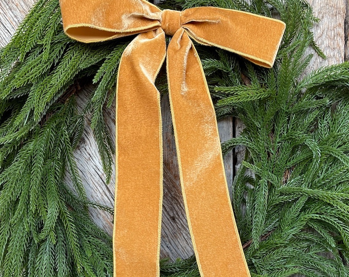 18" Gold Velvet Bow, Wreath Bow, Christmas Bow, Ruby Velvet Bow, Simple Bow, Unwired Bow, Bow for Christmas Tree, (bow only)