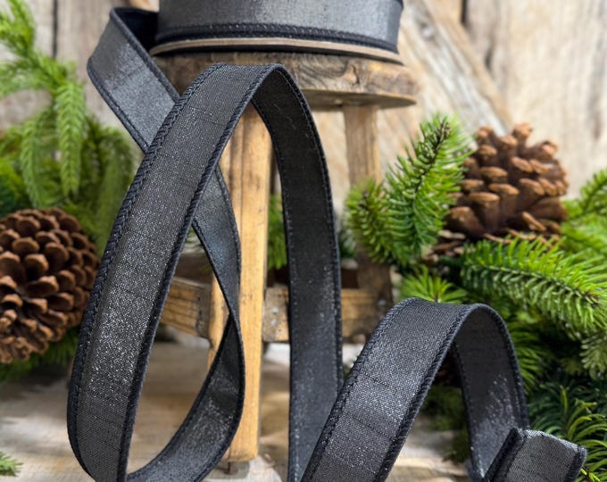 1" Black Ribbon, Silky Sheen Black Wired Ribbon, Farrisilk Ribbon, SR154-92