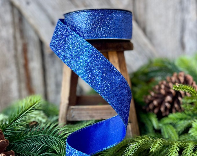 1.5" Royal Blue Diamond Dust ribbon, blue, farrisilk ribbon, glitter ribbon, wreath ribbon, designer ribbon, luxury ribbon, wired ribbon